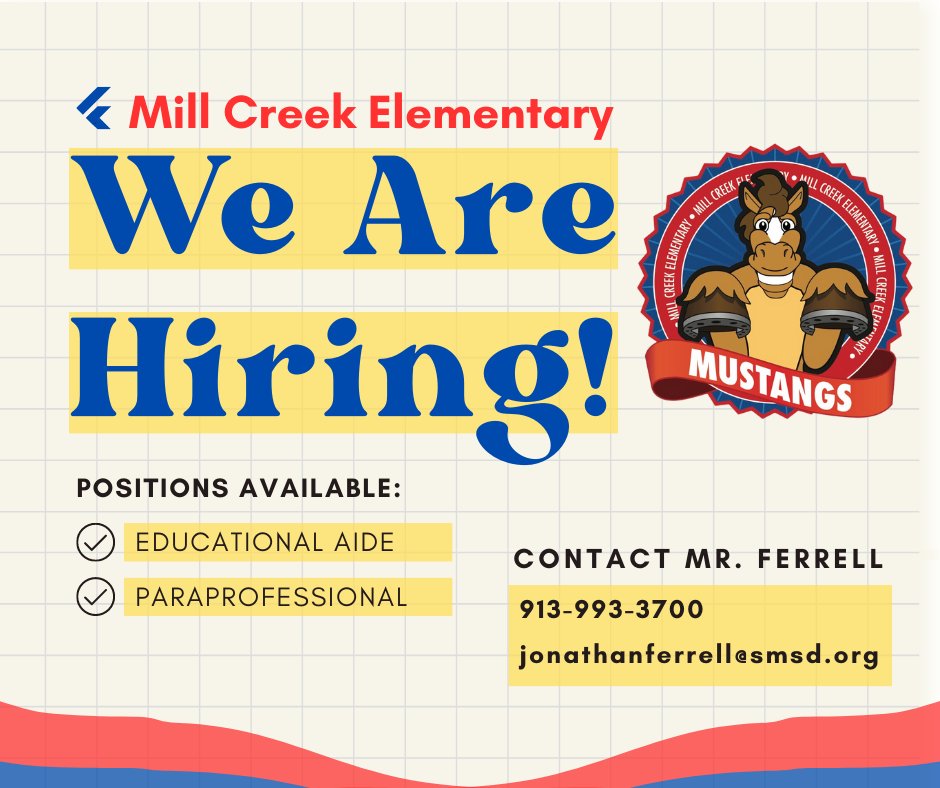 Interested in joining an incredible team that helps our students grow, learn, and ✨SHINE✨? Mill Creek Elementary is looking for a few key people to join the @MillCreek512 team for the 2023-2024 school year. School starts on August 15th! APPLY HERE: applitrack.com/smsd/OnlineApp…
