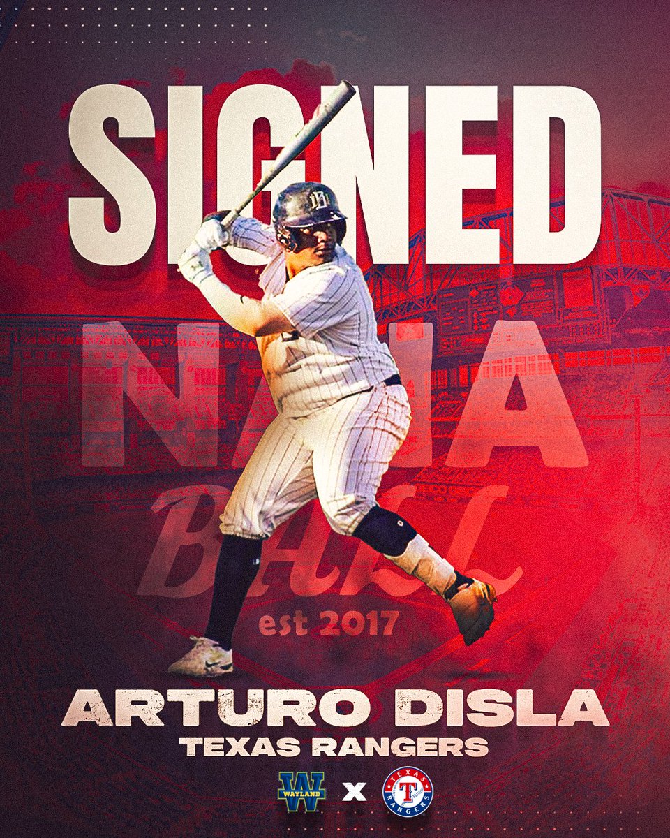 Wayland Baptist Arturo Disla signs with the Texas Rangers. 

Disla hit .428 with 22 2B, 12 HRs, and 62 RBIs  in 49 games this season. #NAIABall