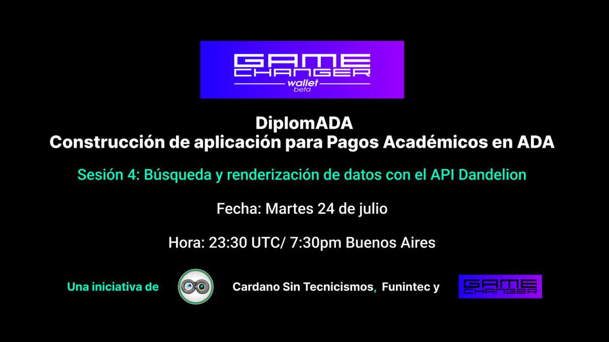 cardano_st's tweet photo. Gracias a @GameChangerOk, creamos un MVP de dApps en #Cardano en un mes. No te pierdas la última sesión del programa #diplomADA
Link de ingreso https://t.co/V6GEQGY6bs https://t.co/PK9sRsIVeR