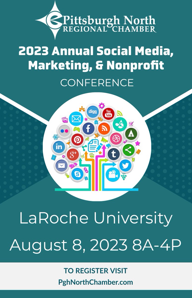 knichellogistic's tweet photo. Register today for the Pittsburgh North Regional Chamber's 2023 Annual Social Media, Marketing, &amp; Nonprofit Conference on August 8th at LaRoche University! This event is a must attend for anyone involved in marketing!
https://t.co/vrKZ5qgME8 https://t.co/tYa3C3xaYd