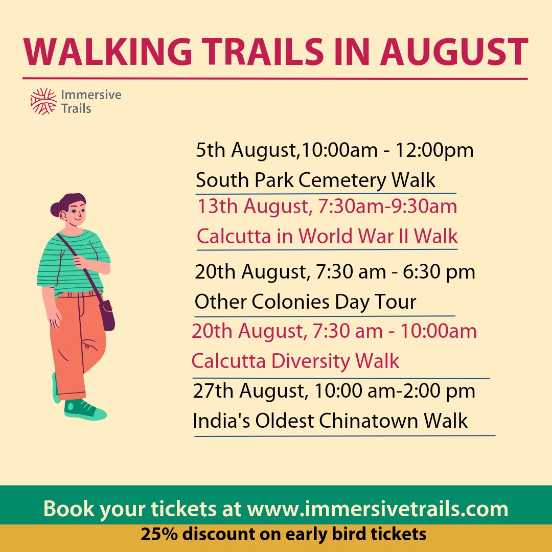immersivetrails's tweet photo. Here's our Walking Trails in August!
Plan your weekends with us!
Book tickets here https://t.co/SjWgQ4samI
#ImmersiveTrails #heritage #ExploreCalcutta #HeritageWalk #ExperienceBengal #ExploreBengal https://t.co/uz6perKf6u