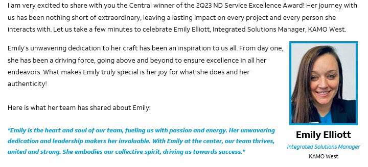 Anthony Galichet (@anthonygalichet) on Twitter photo It is my pleasure to congratulate @emily_elliott04 on her 2Q23 SEA win! Well deserved! Emily is a force to be reckoned with!
<a href="/DrewHankins_/">Drew Hankins</a> @MattBoone85 @Kaayadam <a href="/NorthHoustonIHX/">Space City IHX</a> <a href="/NTXLegends/">HouseofLegends- IHX NTX</a> @KAMOIHX <a href="/momunoz915/">Monica Munoz</a> <a href="/CharleneLuna13/">Charlene M Luna</a> <a href="/rachmulhauser/">Rachael Mulhauser</a> #LifeatATT #ATTemployee It is my pleasure to congratulate @emily_elliott04 on her 2Q23 SEA win! Well deserved! Emily is a force to be reckoned with!
<a href="/DrewHankins_/">Drew Hankins</a> @MattBoone85 @Kaayadam <a href="/NorthHoustonIHX/">Space City IHX</a> <a href="/NTXLegends/">HouseofLegends- IHX NTX</a> @KAMOIHX <a href="/momunoz915/">Monica Munoz</a> <a href="/CharleneLuna13/">Charlene M Luna</a> <a href="/rachmulhauser/">Rachael Mulhauser</a> #LifeatATT #ATTemployee