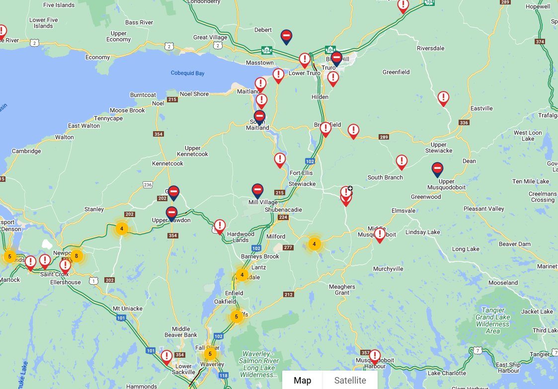 Heavy rains have impacted roads and bridges. Be alert to hidden hazards under standing water. Washouts & ground saturation may make roads unstable - avoid road shoulders Road closures and detours here: 511.novascotia.ca or call 511 Report a road hazard at 1-844-696-7737