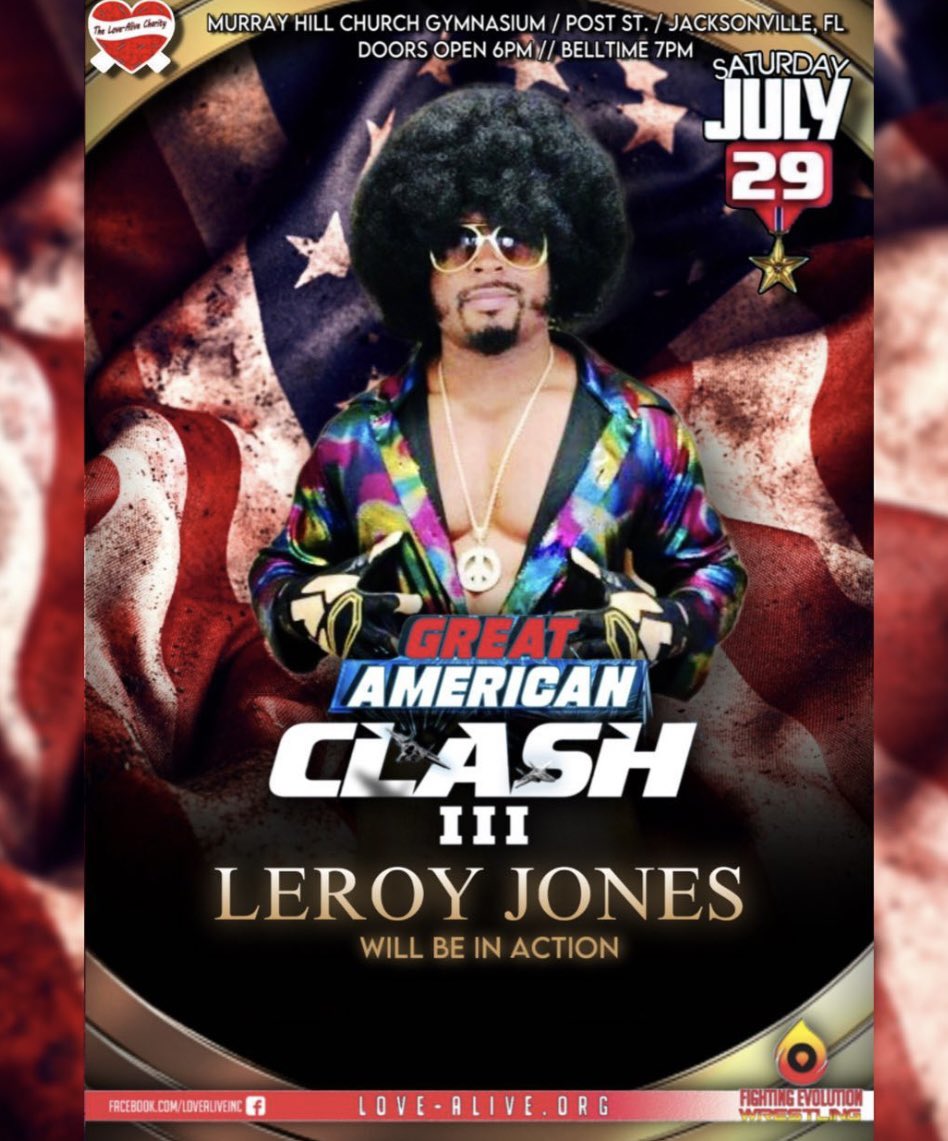 The Supreme One cometh as <a href="/AboveSupremeLJ/">Leroy Jones</a> looks to bring fire &amp; funk at The Great American Clash.

It’s a super great event that you don’t want to miss! 

Visit Love-Alive.org to purchase tix today!

FREE BACKPACKS FILLED W/ SCHOOL SUPPLIES FOR KIDS IN ATTENDANCE #duval