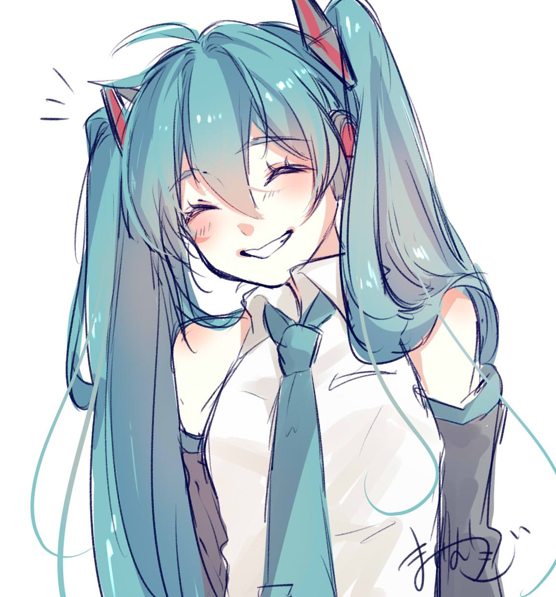 初音ミク「ミクちゃんの笑顔は世界を救う… ※再掲 #初音ミク #VOCALOID」|まいむぎのイラスト