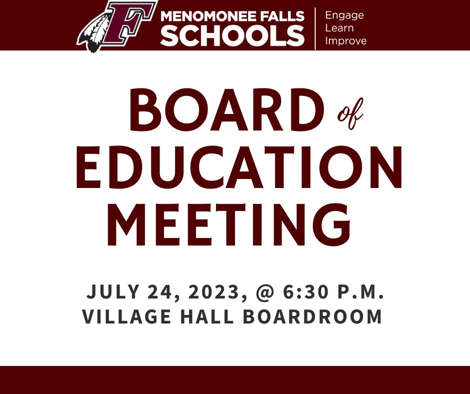 The SDMF Board of Education will meet tonight at 6:30 p.m. for a regular board meeting in the boardroom at Village Hall.  
go.boarddocs.com/wi/mfalls/Boar…