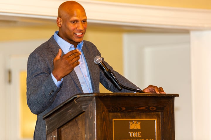 Ohio State University Alumni for 'Buckeyes in Pittsburgh: A Special Evening with Ryan Shazier and Dr. Jan Schwab. Ryan and Dr. Schwab discussed how they're each working to improve the lives of people with Spinal Cord Injuries.