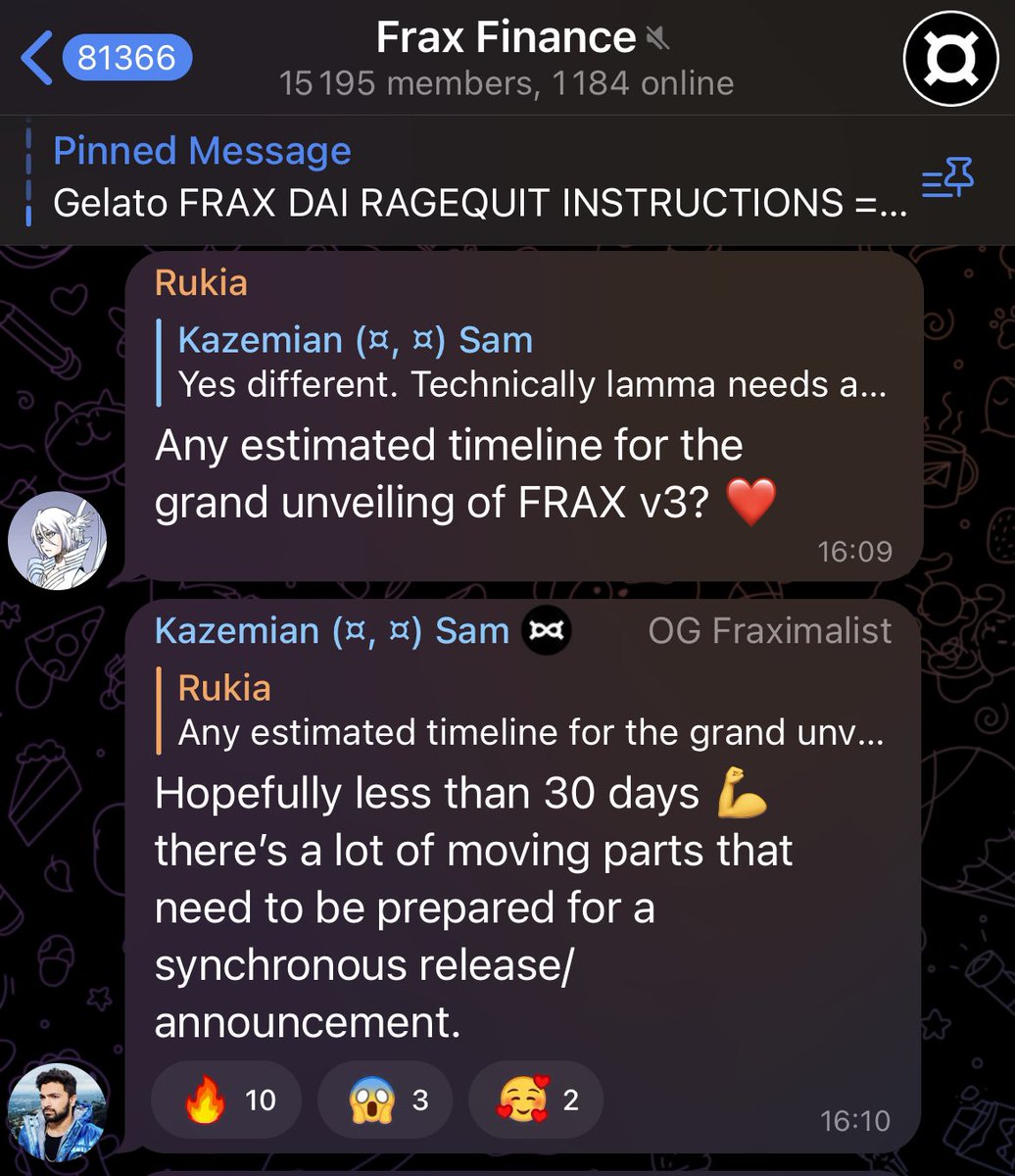 🔥Breaking🔥 
<a href="/fraxfinance/">Frax Finance ¤⛓️¤</a>’s FRAX v3 - oracle-less + more decentralized - will be out in ~30 days by <a href="/samkazemian/">sam.frax</a>

With updates from other stablecoin projects at <a href="/stable_summit/">Stable Summit 🦫</a>, this might mark another stablecoin era, the liquidity venue being still <a href="/CurveFinance/">Curve Finance</a> as always!!