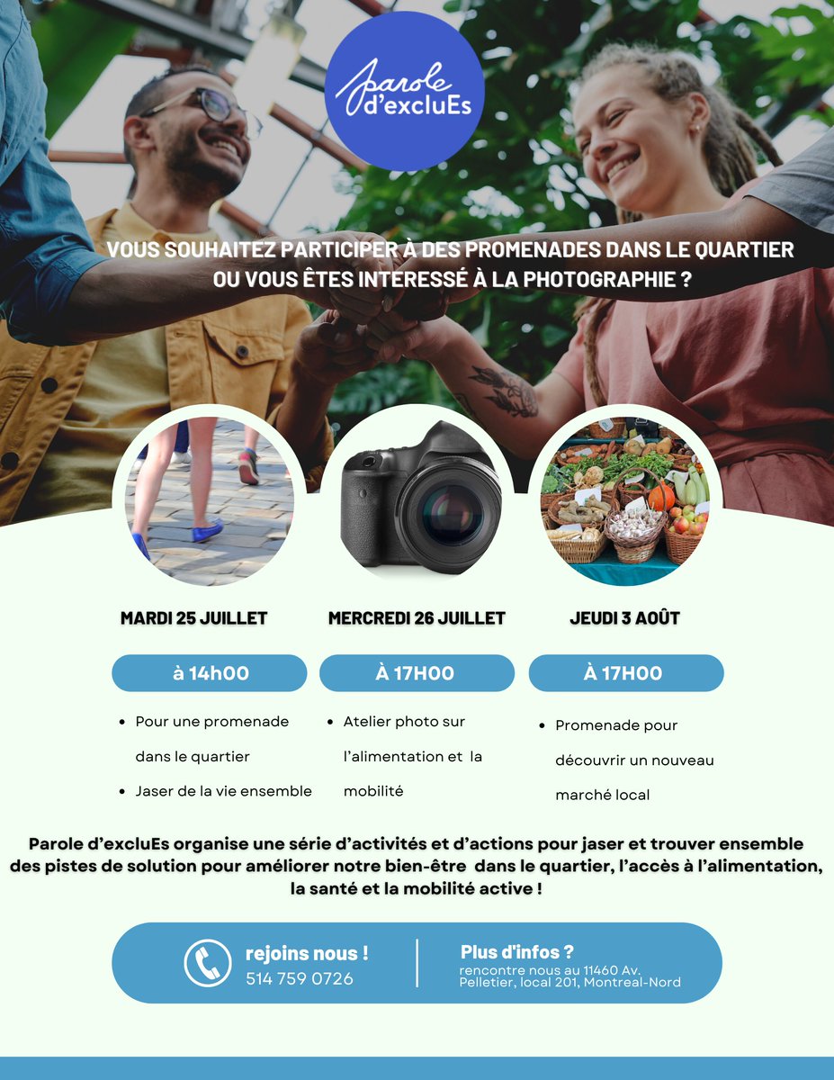 Rejoignez-nous ce mardi et mercredi à notre local citoyen situé au #201, 11460 avenue Pelletier !