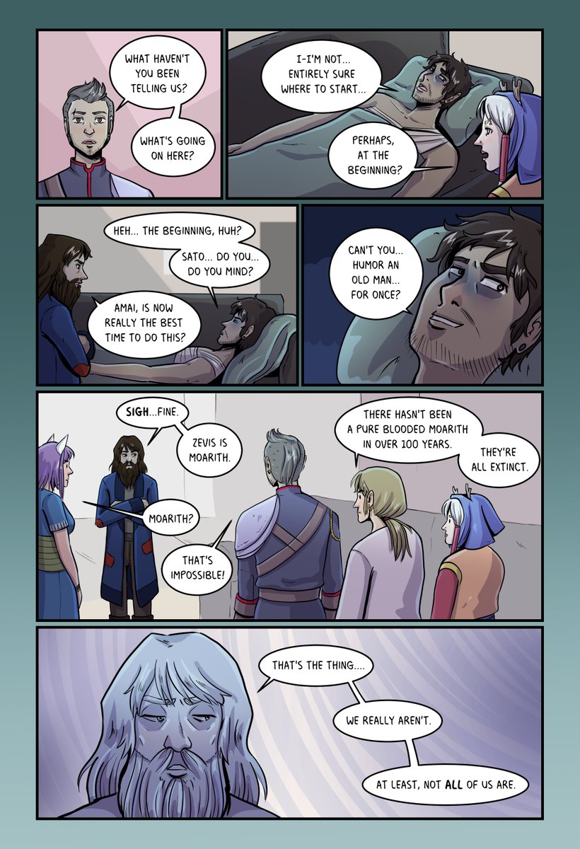 Moxie page 144 is posted! Y'all get your notebooks ready to take some notes on our upcoming history lesson about Moariths. 

⭐ moxiecomic.com/comic/144/⭐ 

#webcomics #indiecomics