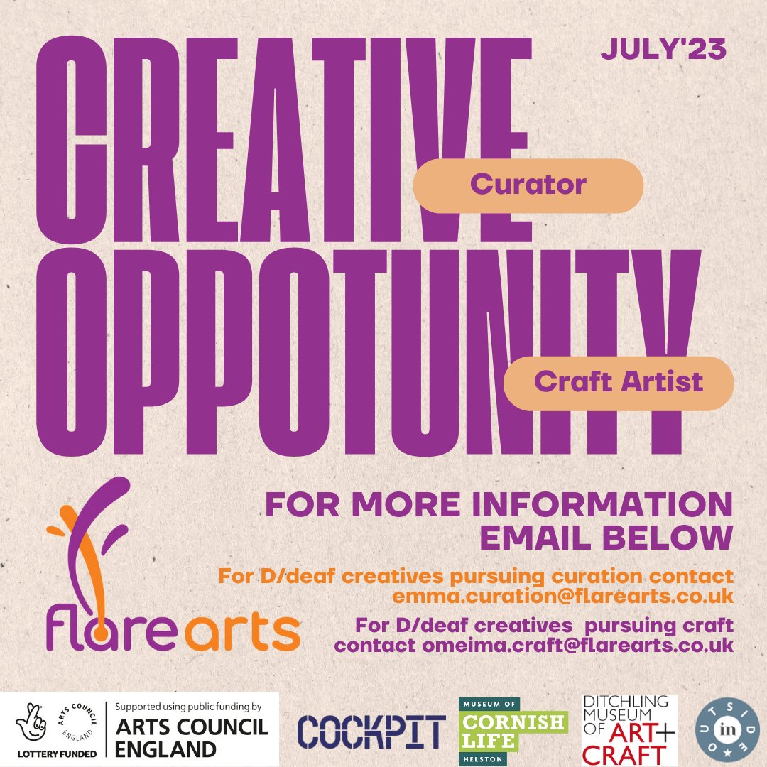 Flare_arts_'s tweet photo. Creative Working Opportunity for D/deaf Creatives!
Are you a craft maker, or curator and interested in exhibiting and practice development? If so, Flare Arts are offering two paid work opportunities (some remote, some in person) and we’d love to have you on board. https://t.co/o3J2FyGnJg
