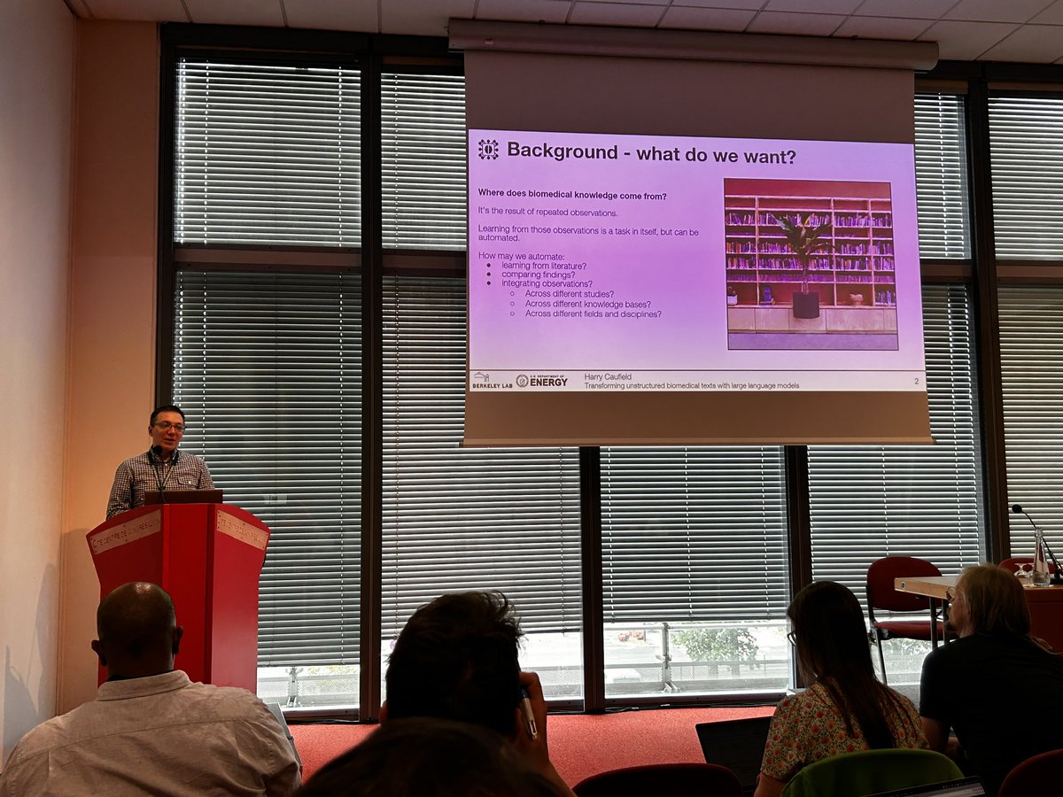 GigaScience's tweet image. J Harry Caulfield now talking about transforming unstructured biomedical texts with LLMs. Using these to translate this unstructured data ti knowledge schemas. #BOSC2023 #ISMBECCB2023