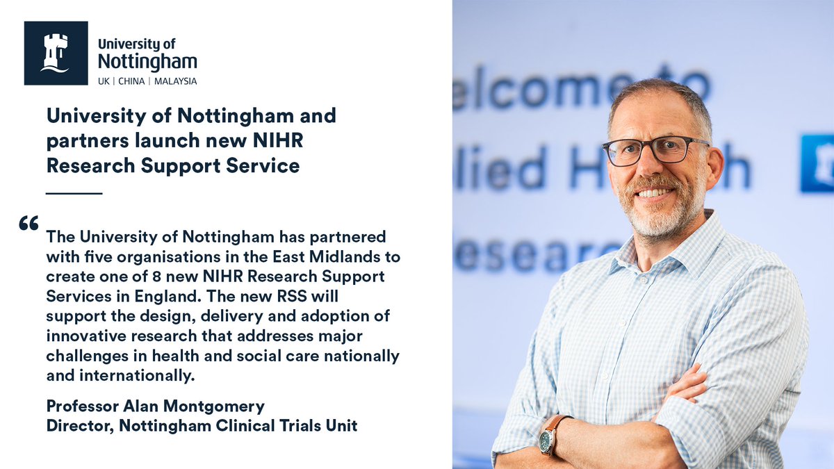 The National Institute for Health and Care Research (NIHR) has awarded £8.5 million to an East Midlands partnership, including researchers in the @MedicineUoN, to deliver one of eight hubs of the new #NIHR Research Support Service. Find out more: bit.ly/3rDYkmm #UoN