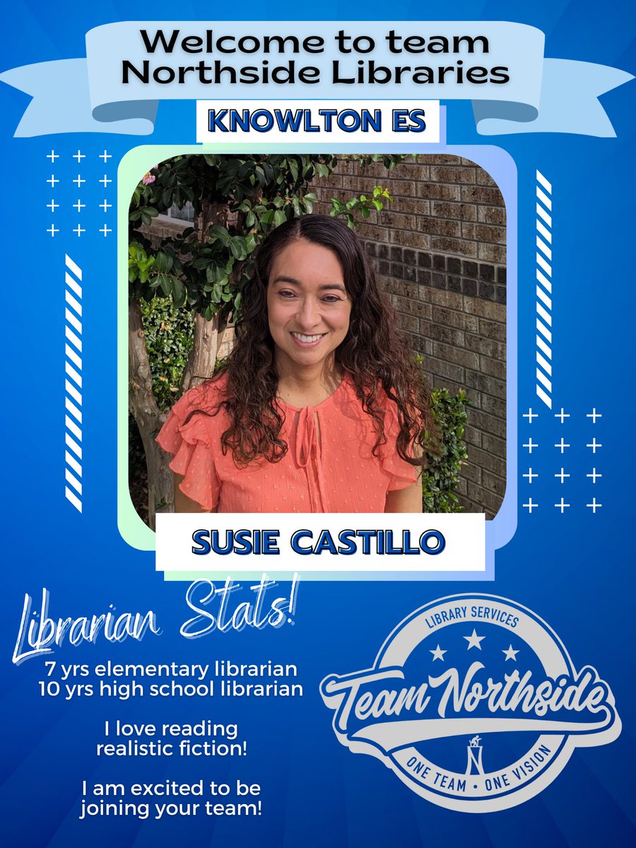 🎉 Let's give a big welcome to Susie Castillo, our new librarian @NISDKnowlton ES! 📚👩‍🏫 With 7yrs l experience as ES librarian & 10yrs as HS librarian, Susie brings a wealth of knowledge/passion for literacy/learning. Thrilled to have you on the #NISDlibraryteam, Susie! 🌟