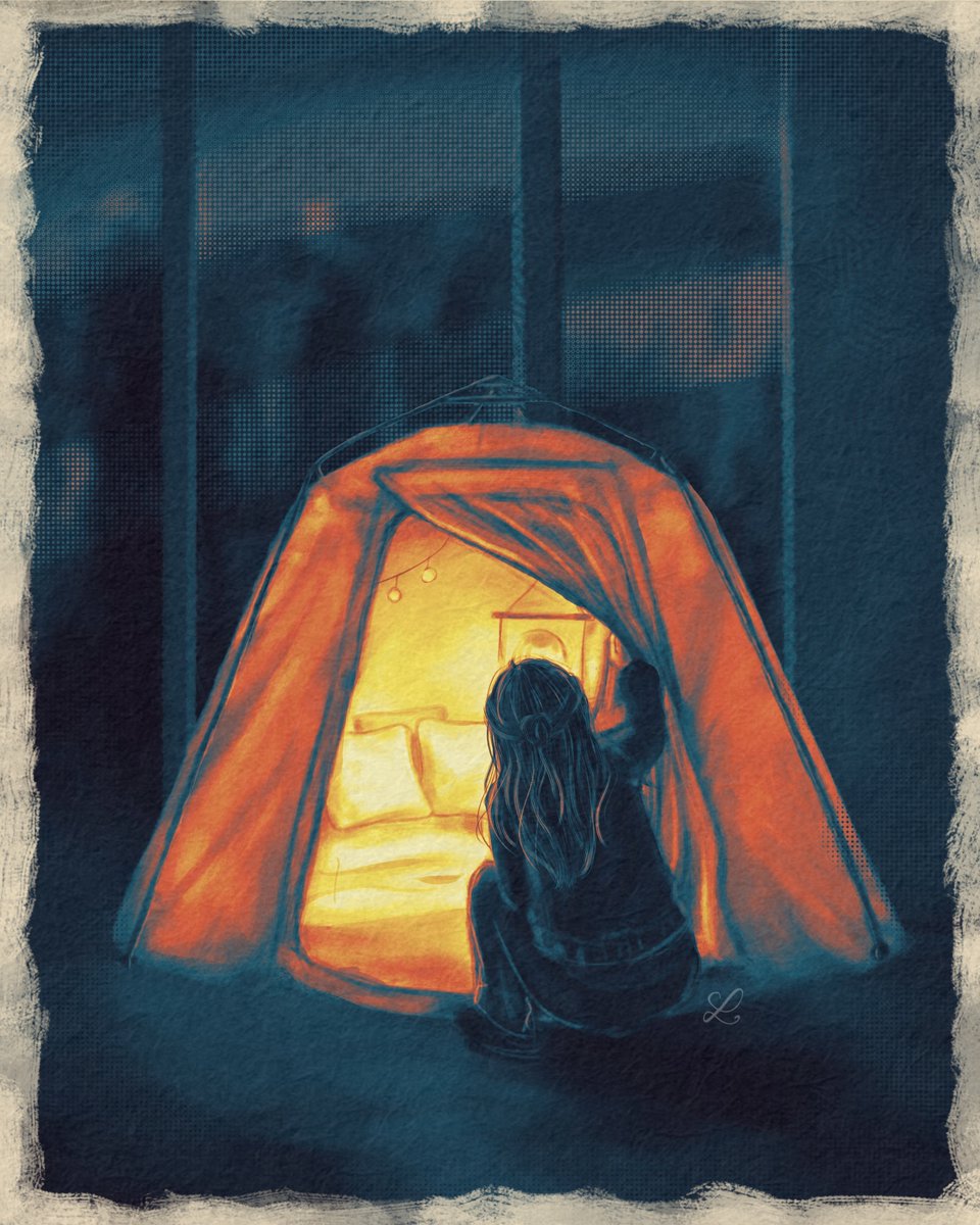 Solitude as Sanctuary.  
#solitude #sanctuary #campingtent #PeacefulSpaces #MomentsOfSeclusion #campingnight #artist #digitalpainting  #digitalartist #sketch #doodle #illustration  #digitalart #DigitalIllustration #junkjournaling #krita #tulalyth