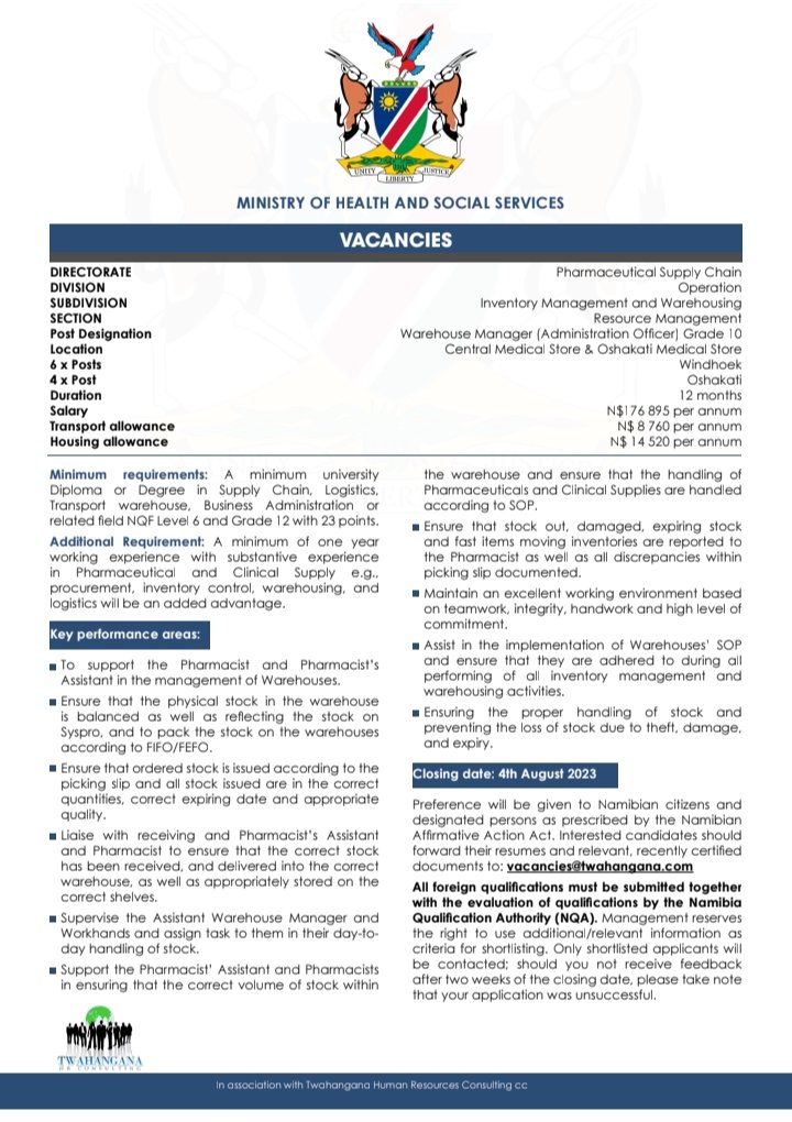 Jobs Namibia on Twitter "Vacancies available in Namibia Forward your