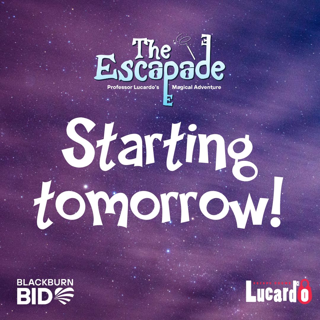 TOMORROW 🤩

Presenting The Escapade!

10 magic-themed puzzles
10 locations

Follow the clues around Blackburn Town Centre

Trail maps will be available from The Ask Me Point in <a href="/Mall_Blackburn/">The Mall Blackburn</a> from tomorrow, Friday 4 August.

👉🏼 blackburnbid.co.uk/the-escapade