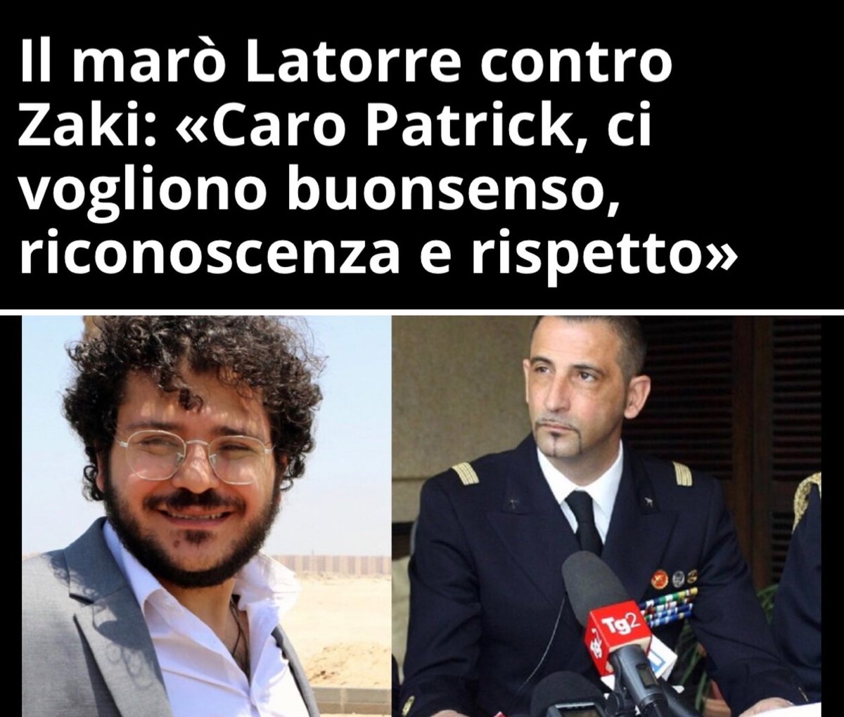 Immaginatevi una persona che ha ucciso brutalmente 2 persone che va a dare lezioni di buonsenso, riconoscenza e rispetto a uno che è stato arrestato per essersi battuto per i diritti umani. Sarebbe assurdo eh.

#Zaki #latorre #Meloni #Salvini #LaRussa #Santanche #PatrickZaki…
