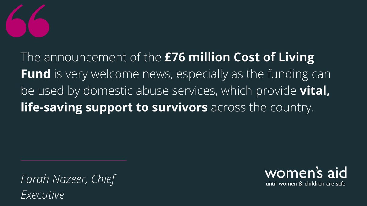 Today, we welcome the announcement of a £76 million government fund to support charity and community organisations helping vulnerable people. 

We encourage domestic abuse services and other violence against women and girls organisations to apply.  
womensaid.org.uk/womens-aid-res…