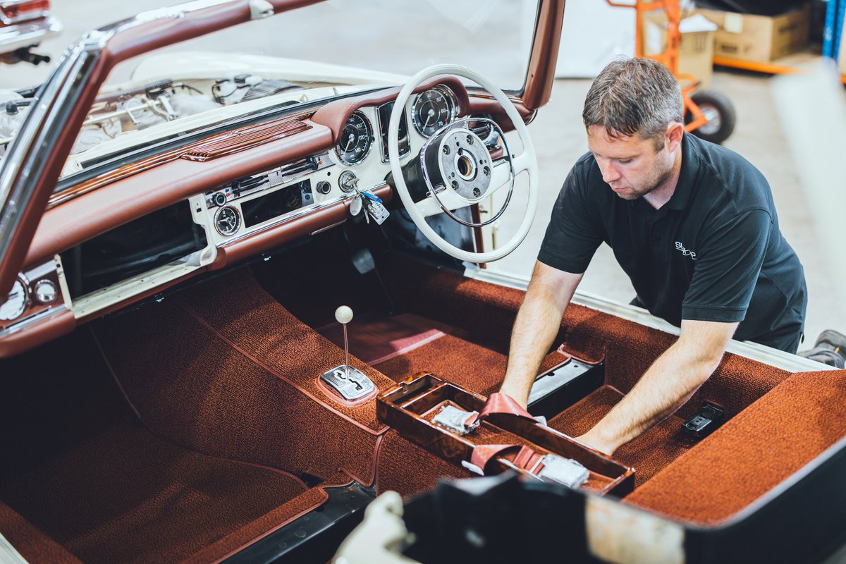 With a cabin as elegant and stylish as that found in the Pagoda SL, it’s essential it looks its best. We sourced the correct carpet material, with the right weave, to transform this Pagoda’s interior. To give your SL the same treatment contact us on 01789 337070.