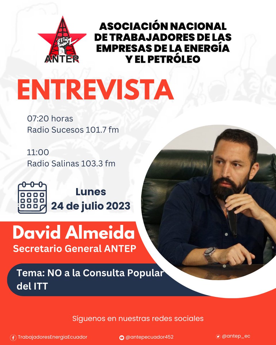 #EsteLunes iniciamos con pie derecho, ratificando el #No a la #ConsultaPopular del #ITT #Yasuni 
Hablaremos con Verónica Larrea en <a href="/radiosucesosec/">Radio Sucesos Ecuador</a> #Quito #Pichincha y con Fernando Muñoz en <a href="/RadioSalinasFM/">Radio Salinas 103.3FM</a> #Salinas #SantaElena
#NoComasCuento
#LaCienciaNoMiente
#VOTANO