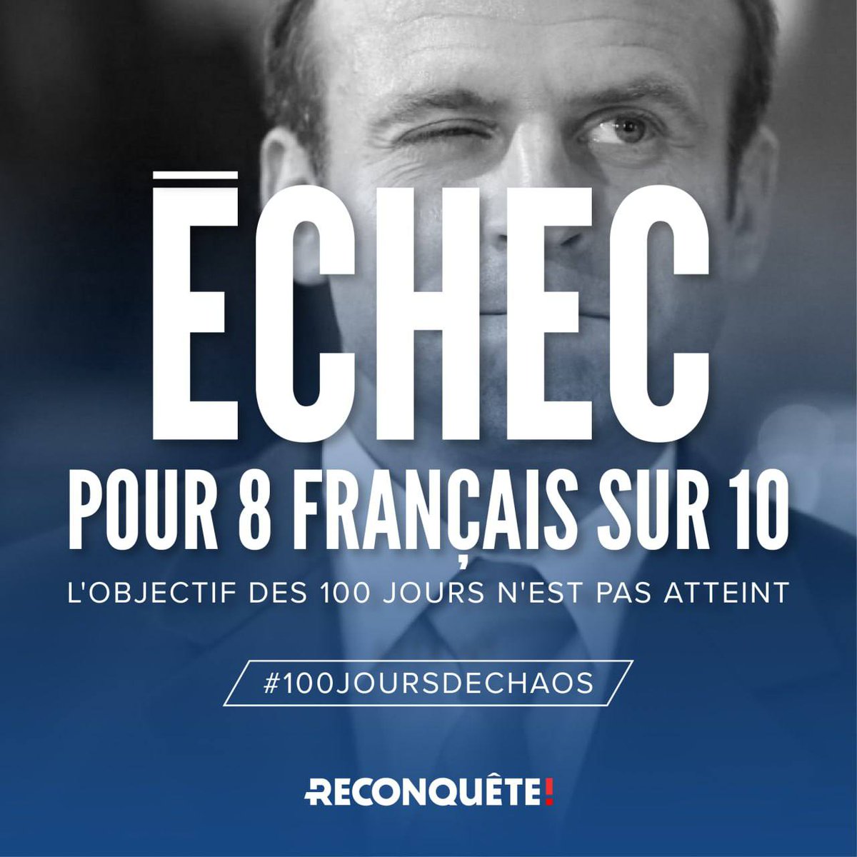 Les 100 jours d’Emmanuel Macron sont un échec pour 8 Français sur 10.

Le bilan d’Emmanuel Macron et de son gouvernement : #100JoursDeChaos !

#Macron13H