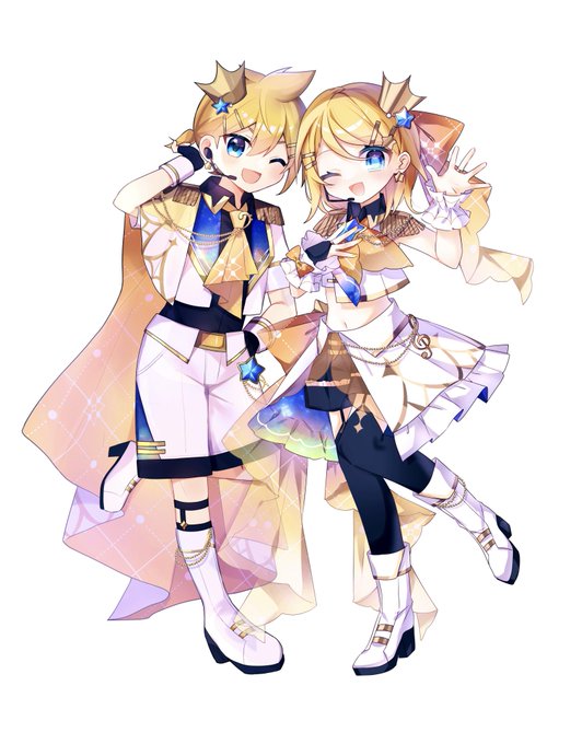 #まるごとももかん  今回もお洋服のデザインしてます! 元衣装の雰囲気を残しつつキラキラアイドルな鏡音を目指しました!
