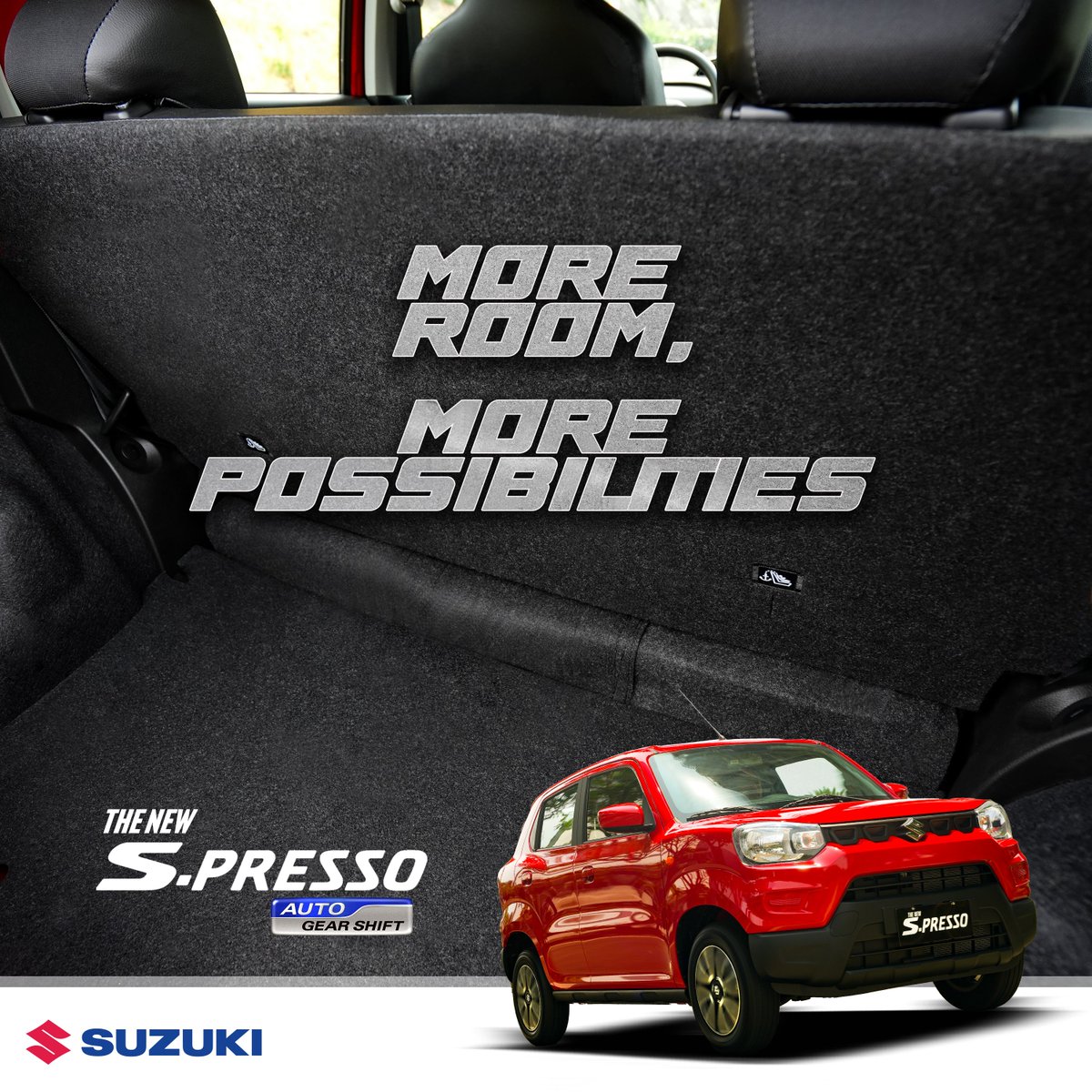 SuzukiAutoPH's tweet photo. Discover the S-Presso AGS and its impressive 239-litre luggage compartment. From road trips to daily commutes, this compact car offers ample space to carry all your essentials and more. Embrace convenience and never leave anything behind! https://t.co/5Chi5ALtnQ