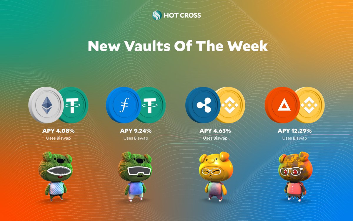 🚜 New Vaults Of The Week 🔸 $ETH - $USDT 3.74% 🔸 $FIL - $USDT 5.96% 🔸 $XRP - $BNB 12.63% 🔸 $BAT - $BNB 9.36% ⚡️ ZAP in to earn Auto Compound Rewards! 📍 hotcross.link/YIELD