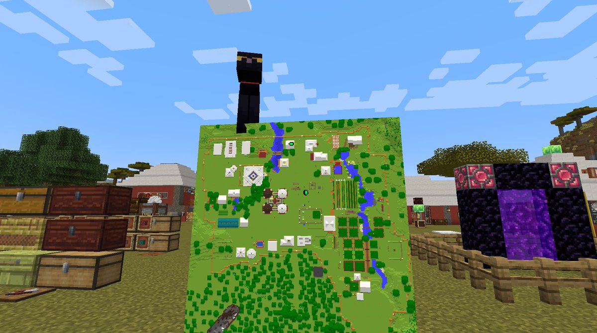 ComanHoliday's tweet photo. #Minecraft #FreecamMod 
製図家その１の取引品は、最後の品がMOD独自のアイテムだったせいで
「地球のデザイン」が入手出来なかったんです
なので「その２」を作ろうかなと。
場所は最南端になるけど、ちょっと生活圏から遠いなぁ

※マップの上の黒いのは猫の手ですｗ https://t.co/EujLtgYsBh