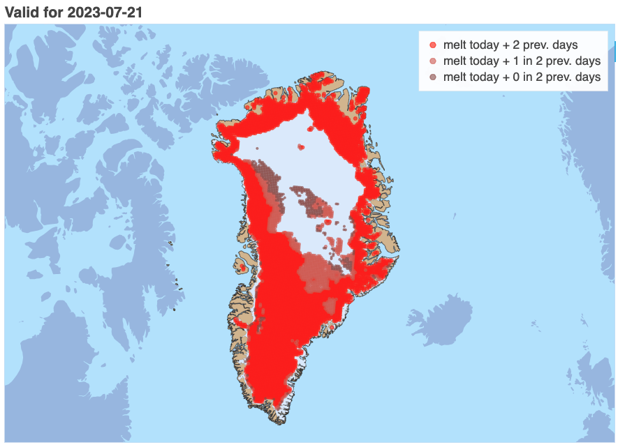 climate_ice's tweet photo. record high wet snow area for Greenland 21 (and 20) July, 2023
HT @gsnowph data since 2002 https://t.co/NpijPKPbii
