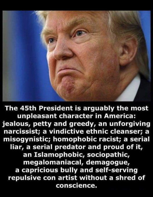 jwthorne99's tweet photo. @VernonForGA Facist authoritarian criminal. May he spend many years in prison for all the harm he has caused to our country,He's thratening the justice  system now. I'm so sick &amp;tired of this sleazebag on the news constantly. https://t.co/tBRathzkPn