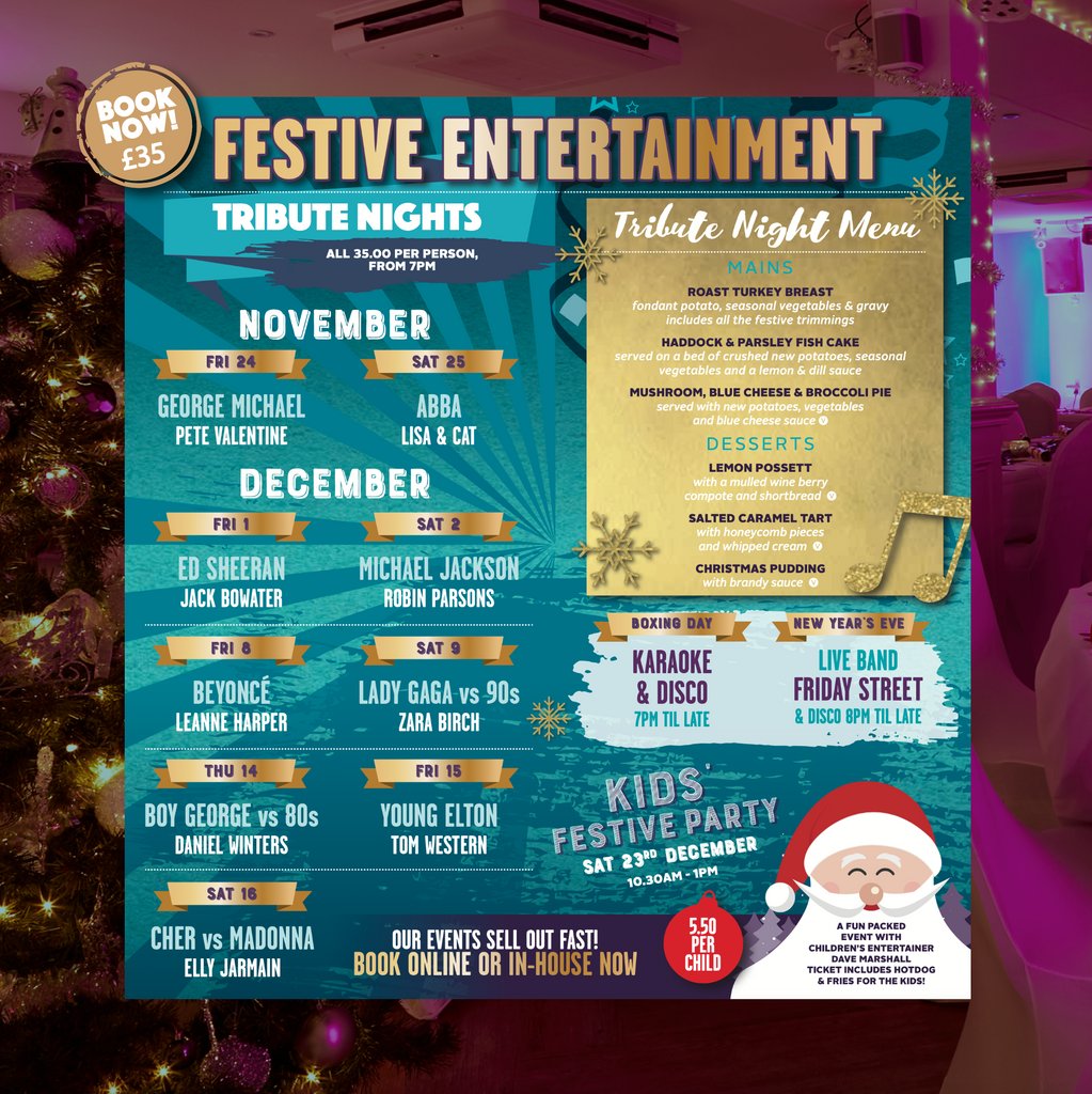 mayfieldseamer's tweet image. ✨We’re excited to announce we have some amazing tribute nights for you to enjoy, get into the party mood this festive season &amp;amp; celebrate with us! 🎵
⁠
Tickets available over the phone or you book online.
📞01723 863160💜 ⁠
 ⁠