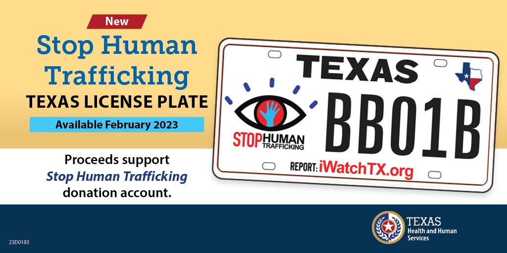 Texans can help fight human trafficking by purchasing the Stop Human Trafficking specialty license plate! 

Visit the link to purchase and learn more: https://t.co/Z4lK1qh8gT 

#EndHumanTrafficking https://t.co/kzIQFwofEH