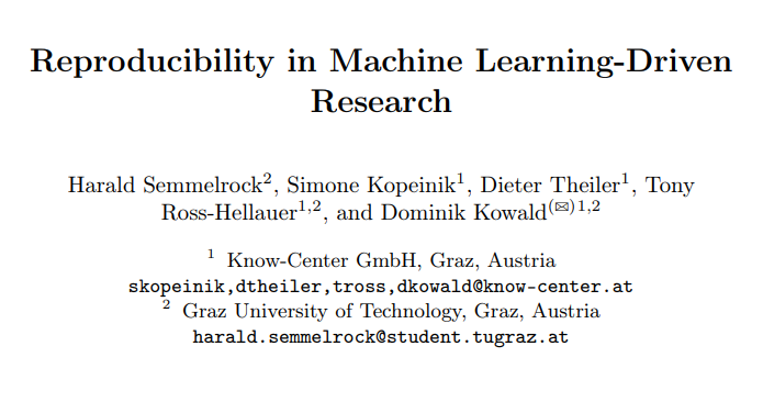 📢First article published with TIER2 support is out on @arxiv.

☑️Our very own @tonyR_H, @dkowald1, together with their colleagues from @Know_Center & @tugraz published an article titled 'Reproducibility in Machine Learning-Driven Research'.

💡Article link in the quote tweet ⬇️