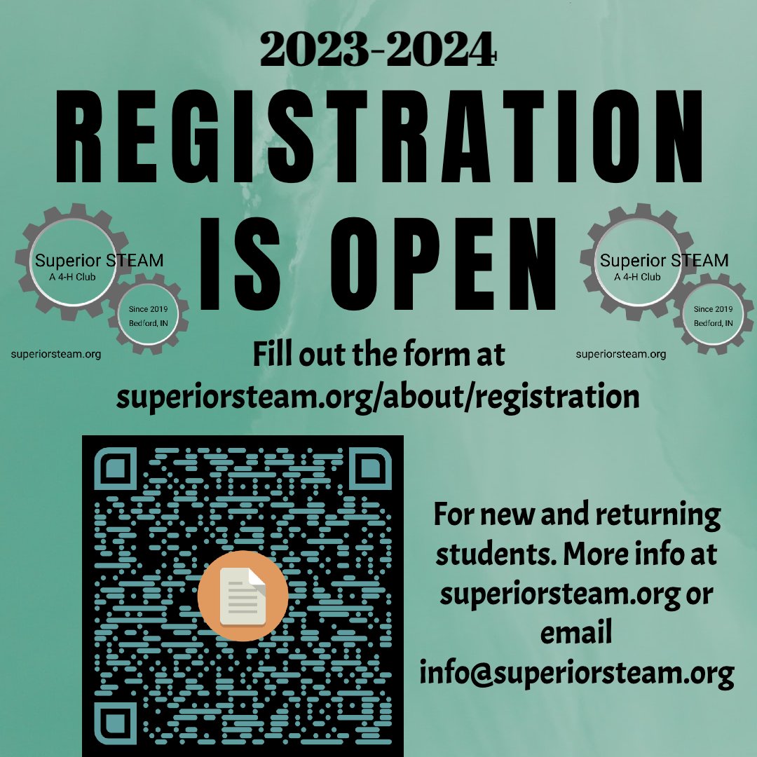 Registration for our club is open. Please fill out the form at superiorsteam.org/about/registra…
This is for everyone--new and returning members!
#morethanrobots #4HGrowsHere
