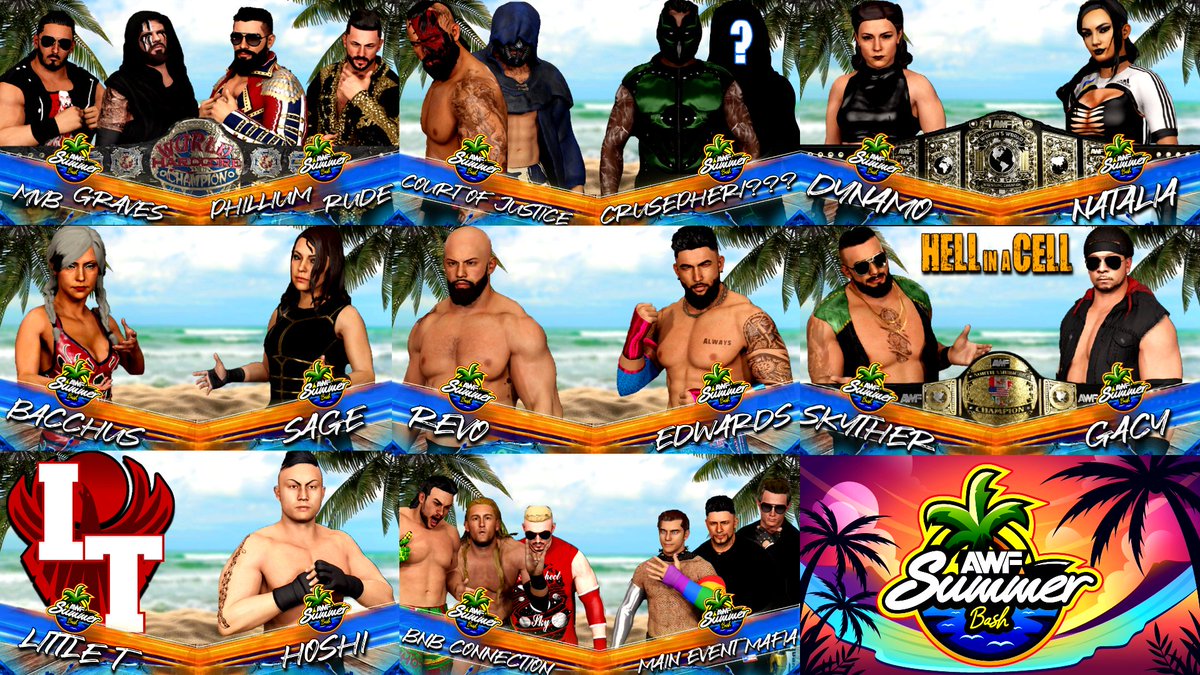 NorthAmericanPW's tweet photo. 🌴AWF Summer Bash - Night #2
⏰LIVE TONIGHT at 6pm/ET
🖥️https://t.co/jVimo61NZw

An incredible 8 MATCH CARD is set for tonight's closing of #AWFSummerBash🌴with the AWF North American Championship being defended inside Hell In A Cell in the MAI EVENT!

#AWF #EFED #WWE2K23 https://t.co/iPuacGNbbl