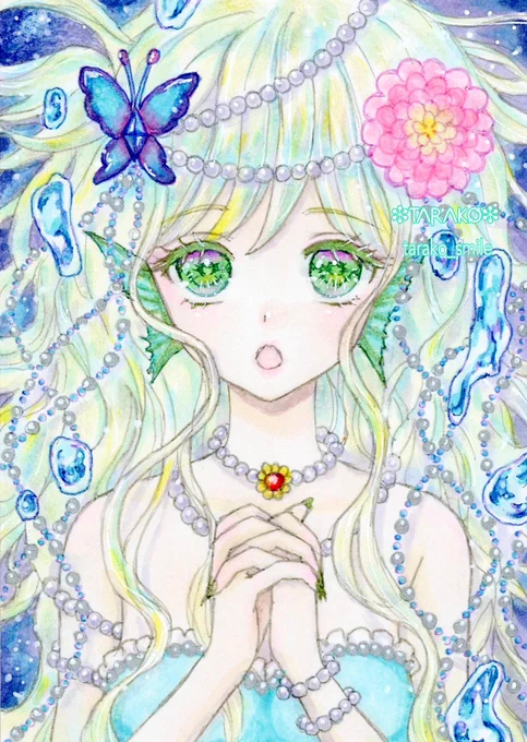 #おでかけグラッド  #Happinessドローイング展  人魚をATCに描きましたっ