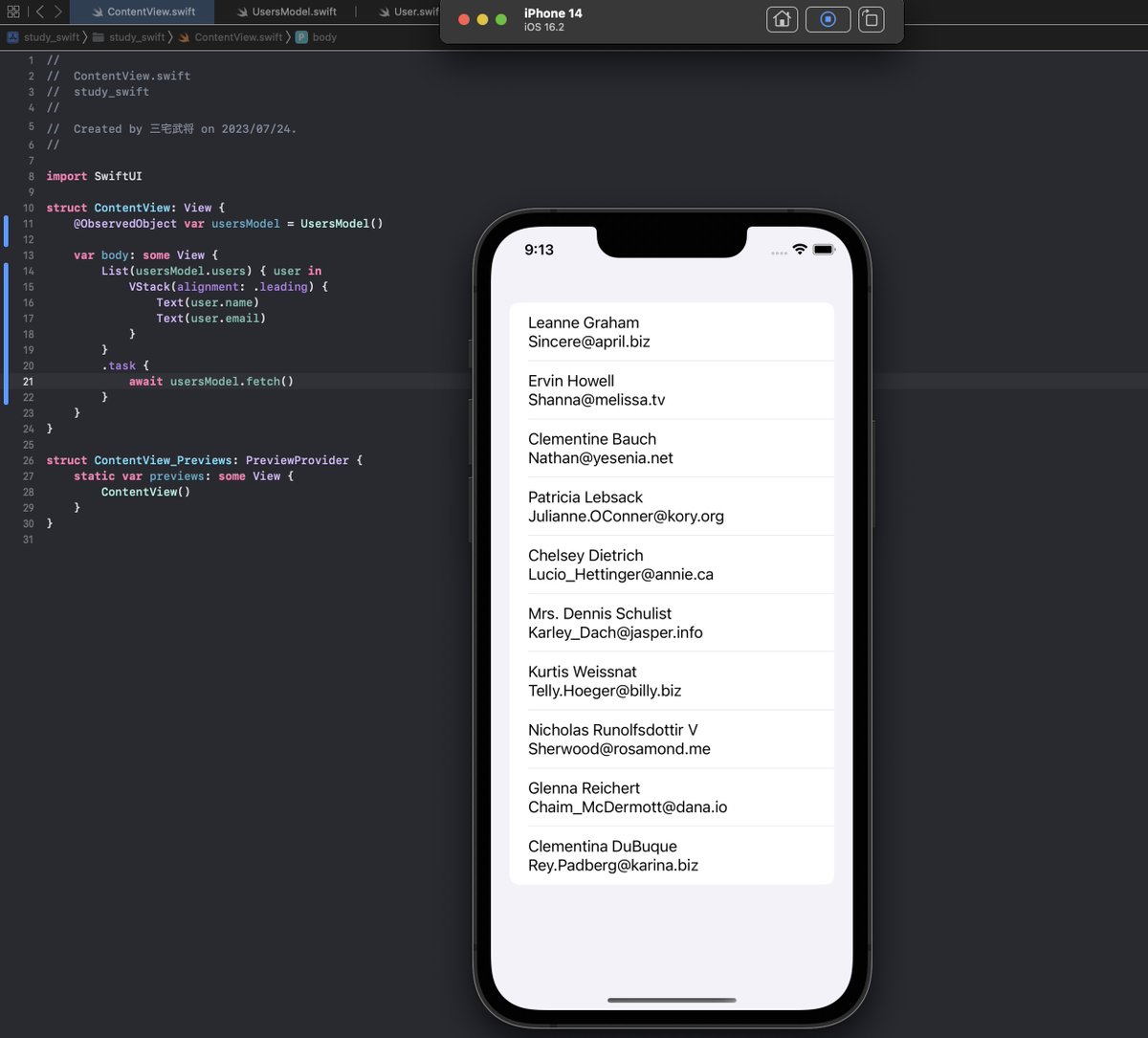 akapakkun777's tweet photo. SwiftUI でさくっとAPI実装

#jsonplaceholder https://t.co/lFpgfD44Sw