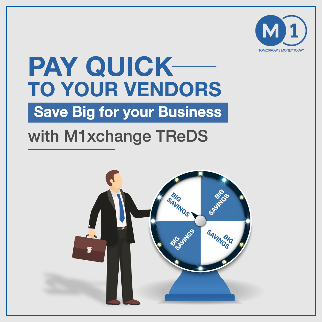 M1xchange's tweet photo. Unlock big savings with TReDS just by enabling early payments to your vendors.
Enroll in M1xchange to avail the benefits of TReDS.
#M1xchange #ReverseFactoring #WorkingCapitalOptimisation https://t.co/m2kRrJr1dd
