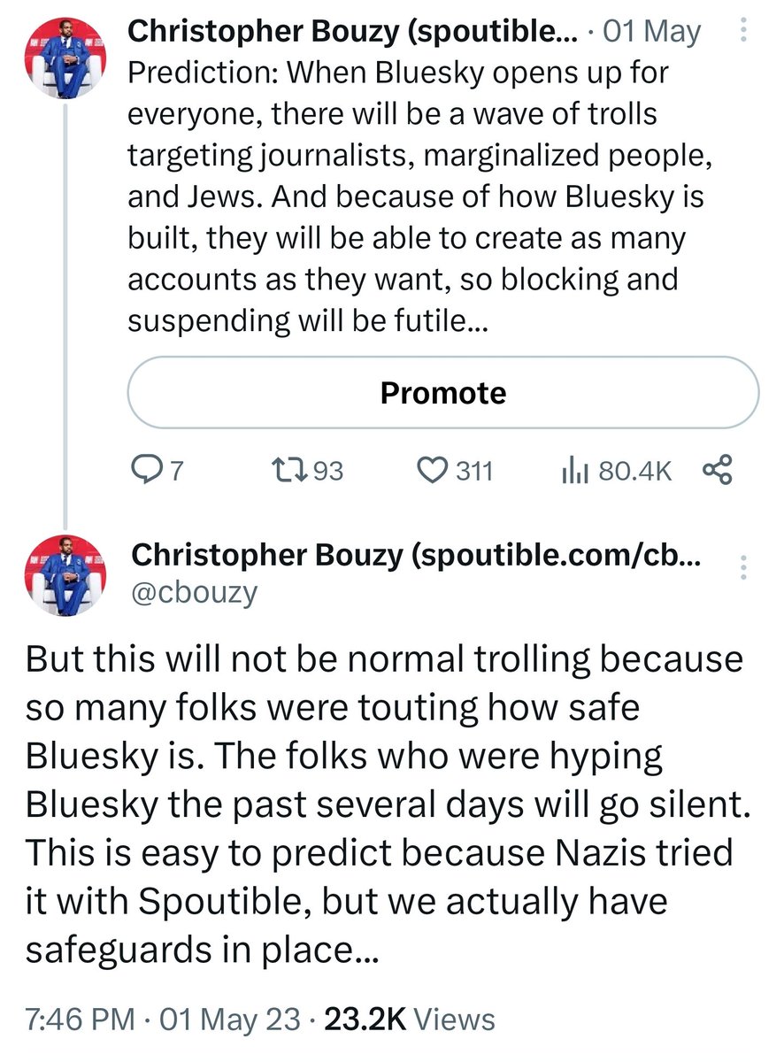 cbouzy's tweet photo. I was right about Bluesky, Threads, and Elon. People got mad at me for criticizing Bluesky, and what I said would happen literally happened. Threads is a terrible Instagram add-on with media hype; it's not a real app. As for Elon, he is the most significant Twitter killer. https://t.co/5hu2PH0PsC