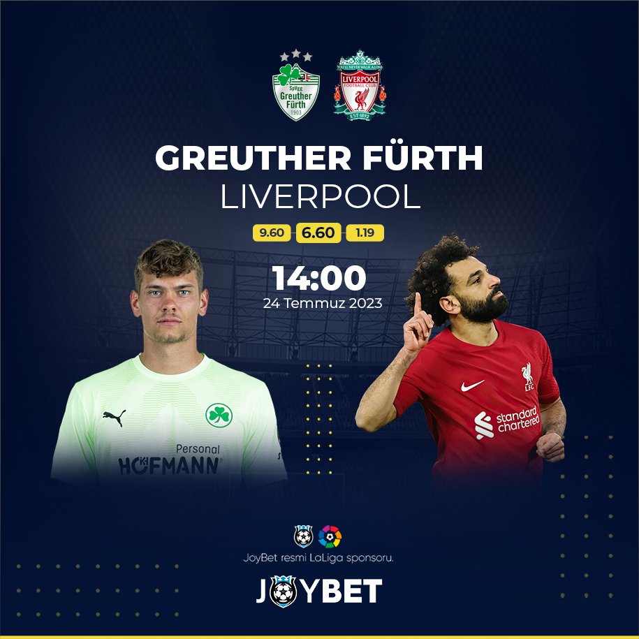 JoyProResmii's tweet photo. JOYBET Güncel Giriş Adresi: https://t.co/uygrAXIE2x

Günün Karşılaşmaları

#GreutherFürth - #Liverpool
#RealMadrid - #Milan

#JOYBETPRO ' da Bahis Çeşitliliği Bitmez !
#Joybet İle Popüler Bahislere Oyna, Kazanma Şansını Katla! https://t.co/Gbedj770aB
