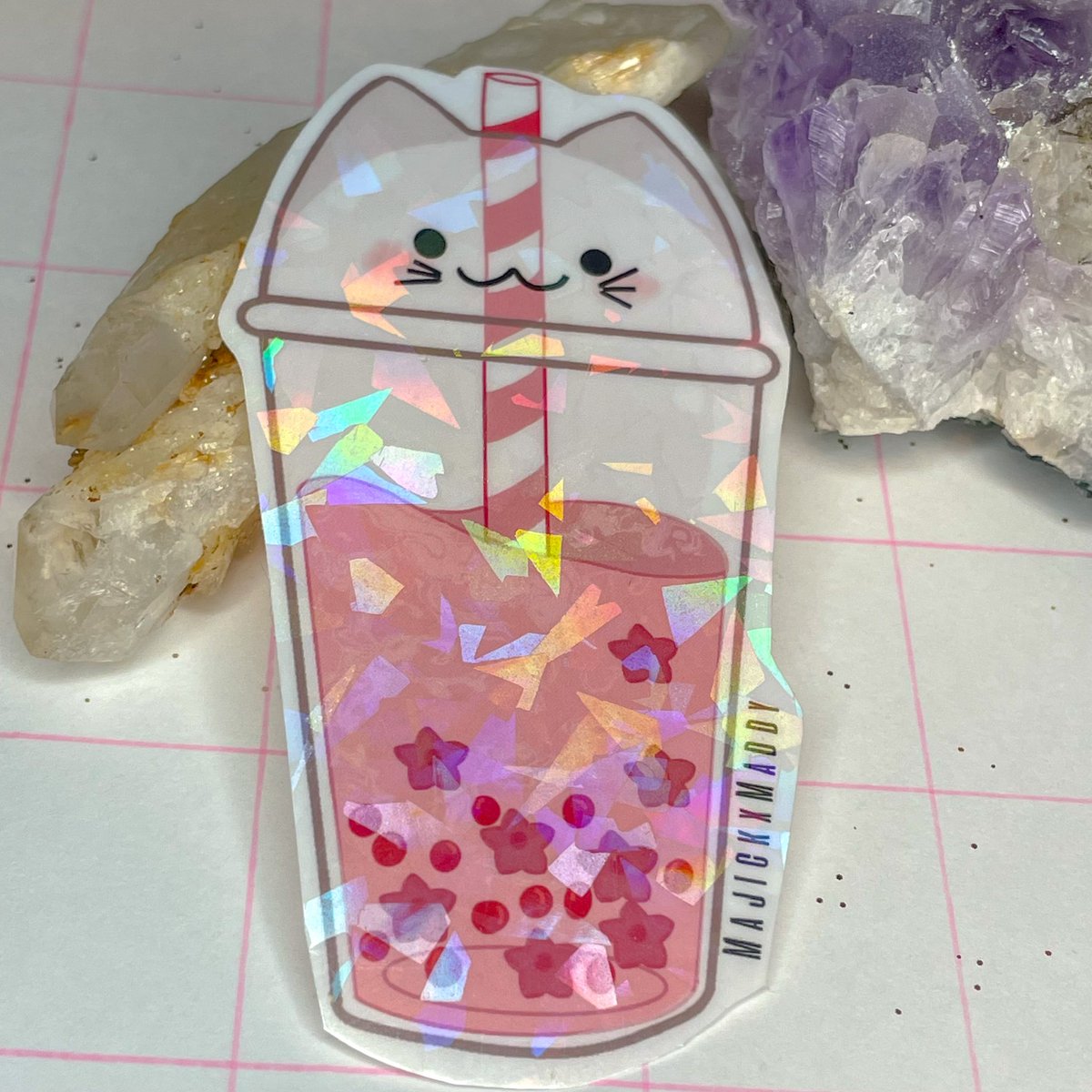 MaddyMajick's tweet photo. New holographic stickers now available! Which is your fav? Mine is the soot sprite boba 🧋 

https://t.co/HniplG2LN1 https://t.co/EK9qiCTISq
