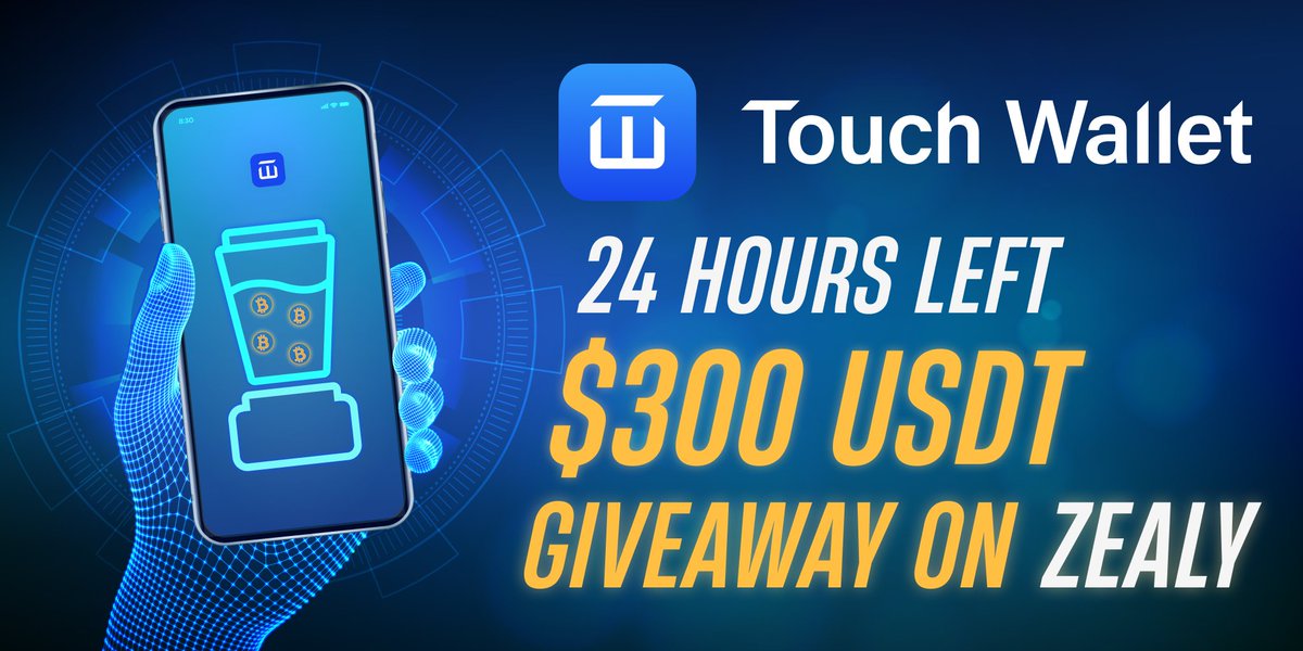 Touch_Wallet's tweet photo. Last 24 Hours for the $300 USDT sprint on #Zealy!

Participate now by completing 8 easy quests and increase your chances of winning $10 #USDT 

Join 👉 https://t.co/L9F9w71JKq...

#Giveaway #cryptocurrency #TouchWallet https://t.co/WBzNODBM5u