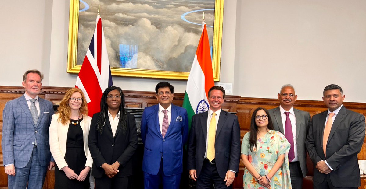 KateThornUK's tweet photo. Thanks to @nidhimanit and team for coming to London for another round of UK India FTA negotiations. Lots of hard work, but smiles all round across the UK - our outcome statement out now

https://t.co/tupPAL1vyd https://t.co/RJAS72LXer