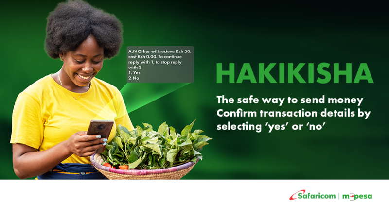 SafaricomPLC's tweet photo. Enjoy peace of mind when you send money, withdraw cash or Lipa na M-PESA by confirming transaction details with #Hakikisha on your Safaricom Menu. Select YES to confirm or NO to cancel the transaction. #Hakikisha is also available through *334#, M-PESA App and MySafaricom App.