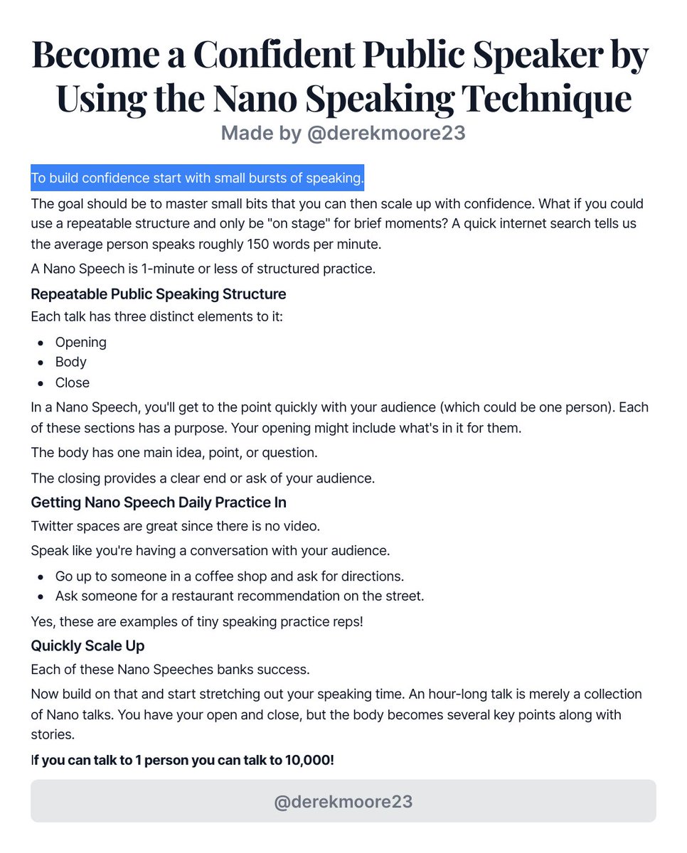 DerekMoore23's tweet photo. Hack to Quickly Become Confident Public Speaker With This Nano Speaking 
#publicspeaking #communication #meetings https://t.co/CAeNUsTAoJ