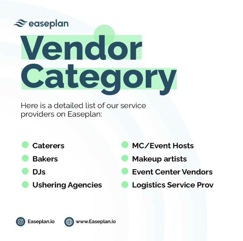 easeplan_team's tweet photo. Do you offer any of these services? 

Become a vendor on Easeplan by signing Up today!!

It’s just 3 seamless step!!

Click on the link in our Bio to Signup.

#eventossociales #event #eventplanning #eventdecorations #eventdecoration https://t.co/tyResRbkYG