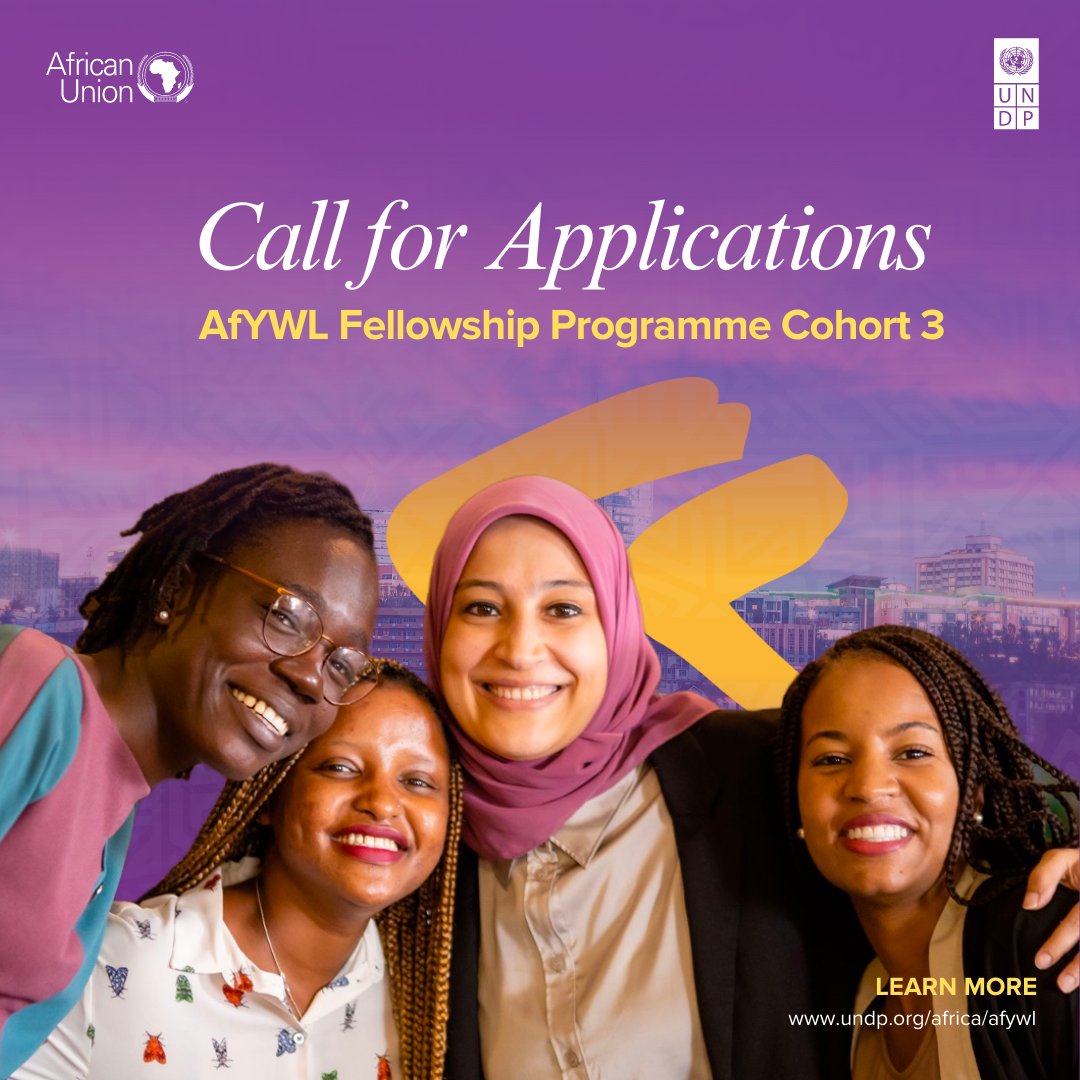 🌏A career with global impact is in your hands! - We invite you to apply to the 3rd Cohort of the UNDP African Young Women Leaders (AfYWL) Fellowship Programme 
📆13 August 2023
☑Read the requirements and apply now: rb.gy/vfap7
#JoinALifeChangingMission #UNDPCareers