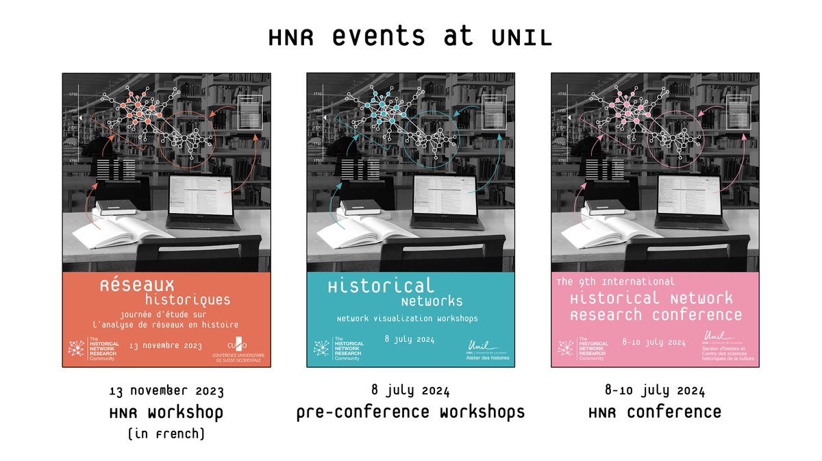 Proud to announce that @UNIL will host next year's @HNR_org Historical Network Research conference! #HNR2024 Save the date: 8-9-10 July 2024, Lausanne CFP coming this fall.